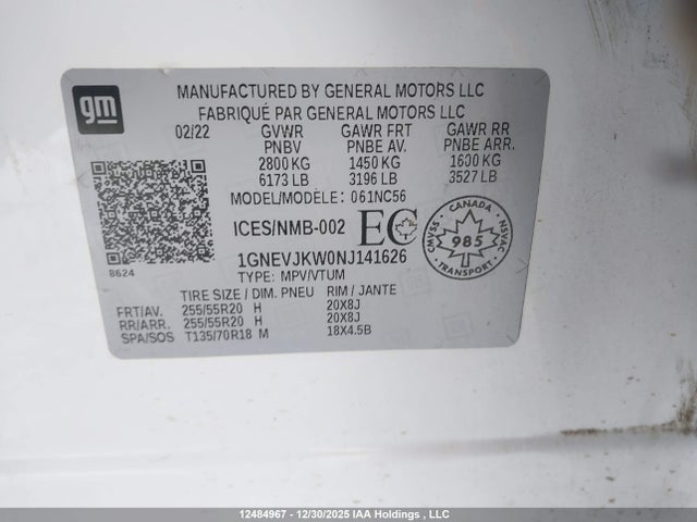 1GNEVJKW0NJ141626 Chevrolet Traverse Rs