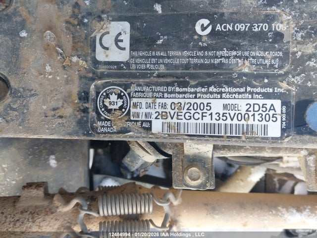 12484994 :رقم المزاد ، 2BVEGCF135V001305 vin ، 2005 Bombardier  مزاد بيع