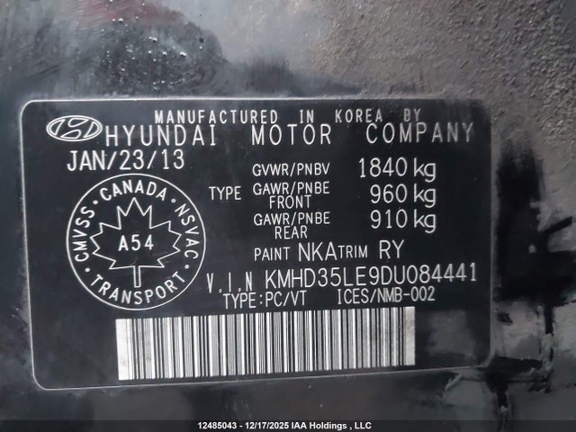 Продажа на аукционе авто 2013 Hyundai Elantra Gt Gls, vin: KMHD35LE9DU084441, номер лота: 12485043
