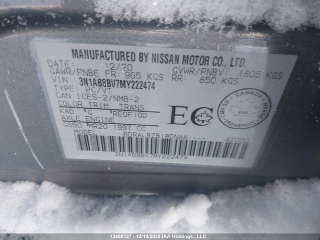 3N1AB8BV7MY222474 Nissan Sentra S/s Plus