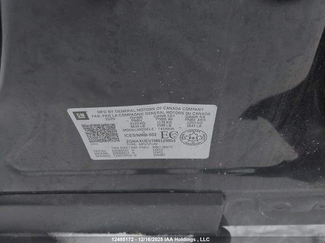 Продажа на аукционе авто 2021 Chevrolet Equinox Lt, vin: 2GNAXUEV7M6129854, номер лота: 12485172