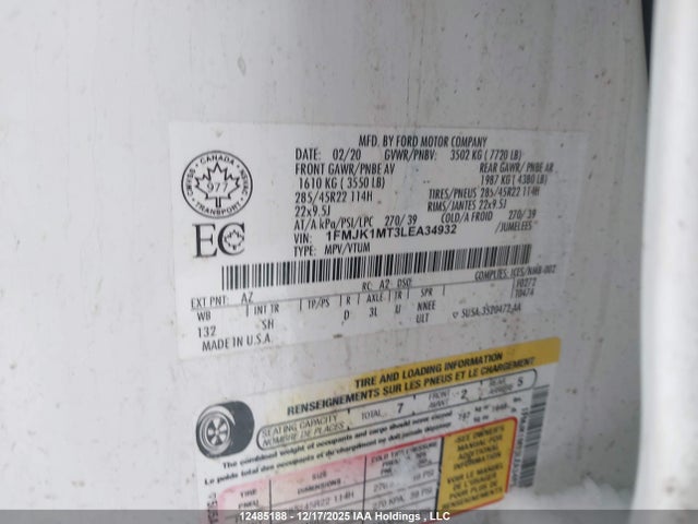 1FMJK1MT3LEA34932 Ford Expedition Max Platinum