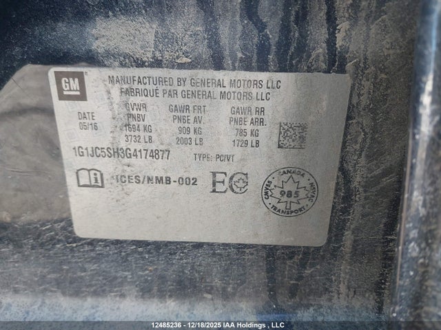 1G1JC5SH3G4174877 Chevrolet Sonic Lt Auto