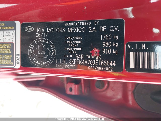 3KPFK4A70JE165644 KIA Forte Lx/lx+