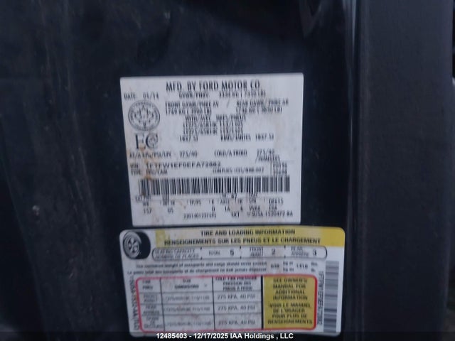 12485403 :رقم المزاد ، 1FTFW1EF0EFA72882 vin ، 2014 Ford F-150 مزاد بيع