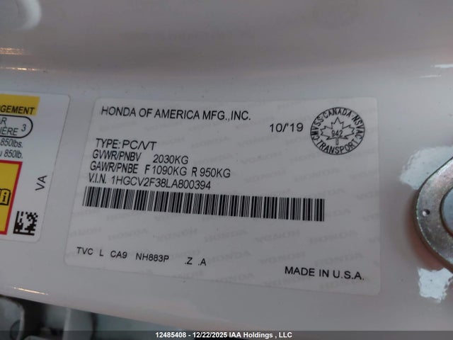 1HGCV2F38LA800394 Honda Accord Sport 2.0t
