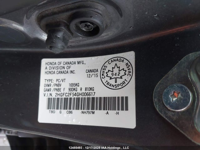 Aukcja sprzedaży 2016 Honda Civic Sedan, vin: 2HGFC2F54GH006617, numer aukcji: 12485493