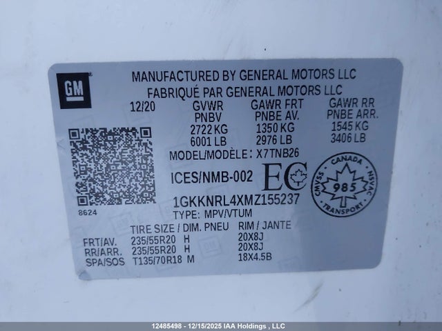 1GKKNRL4XMZ155237 GMC ACADIA SLE