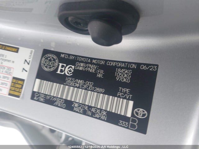 12485582 :رقم المزاد ، JTDBCMFE2PJ012889 vin ، 2023 Toyota Corolla Hybrid Le مزاد بيع