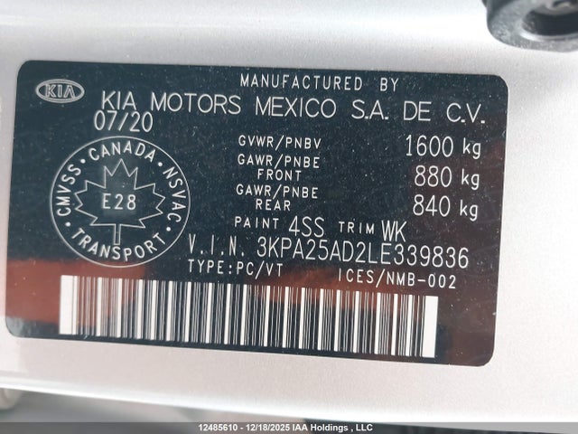 3KPA25AD2LE339836 KIA Rio
