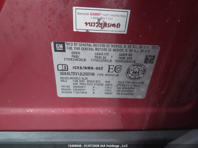 3GKALTEV1JL200749 GMC Terrain Sle