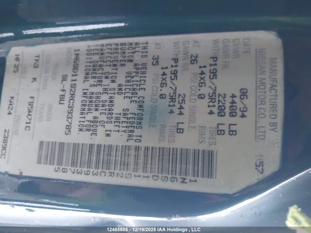 Auction sale of the 1994 Nissan Truck Xe, vin: 1N6SD11S2RC393785, lot number: 12485685