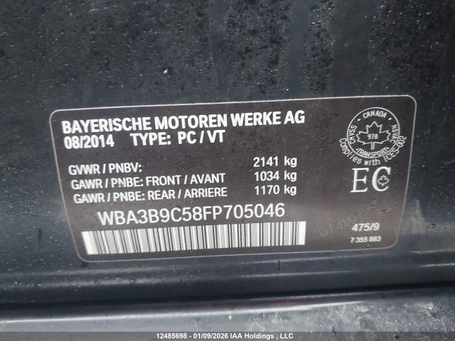 Aukcja sprzedaży 2015 Bmw 335 Xi, vin: WBA3B9C58FP705046, numer aukcji: 12485698