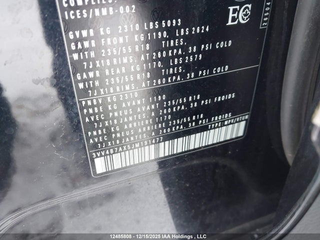 12485808 :رقم المزاد ، 3VV4B7AX5JM191477 vin ، 2018 Volkswagen Tiguan Highline مزاد بيع