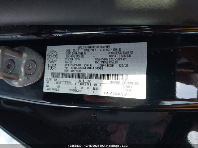 Продажа на аукционе авто 2025 Ford Escape Platinum, vin: 1FMCU9JA5SUA60599, номер лота: 12485830