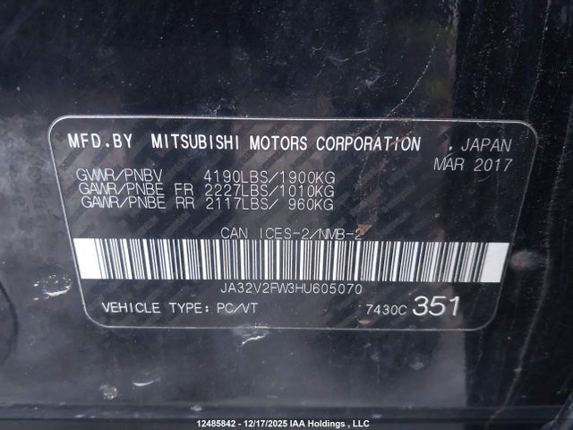 JA32V2FW3HU605070 Mitsubishi Lancer Es/gts/se Anniversary Edition/se Black Edition/se Ltd