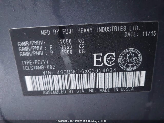4S3BNCD6XG3024034 Subaru Legacy