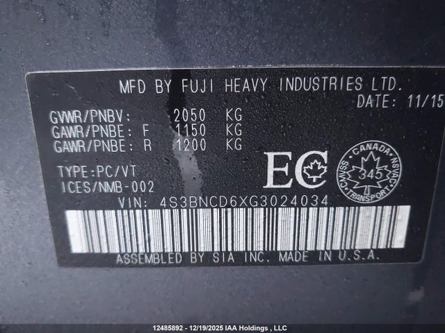 4S3BNCD6XG3024034 Subaru Legacy