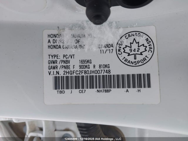 Honda CIVIC EX 2018 2HGFC2F80JH007748 Image 9
