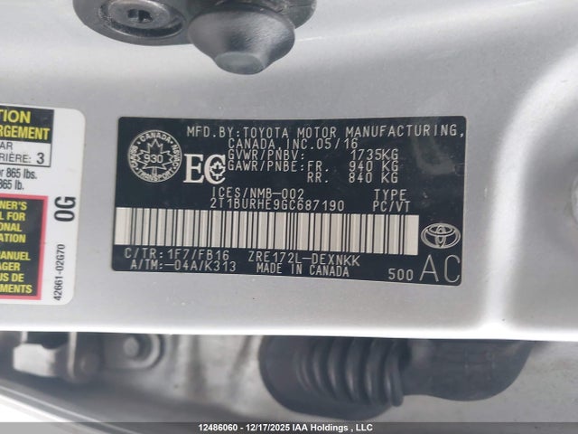 2T1BURHE9GC687190 Toyota Corolla