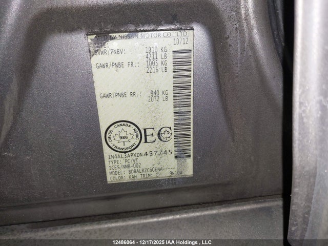 12486064 :رقم المزاد ، 1N4AL3APXDN457745 vin ، 2013 Nissan Altima 2.5/s/sv/sl مزاد بيع