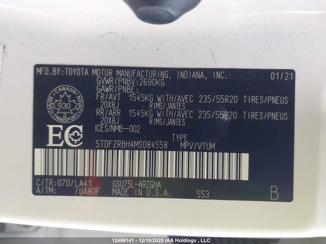 Toyota Highlander Platinum 2021 5TDFZRBH4MS084558 Image 9