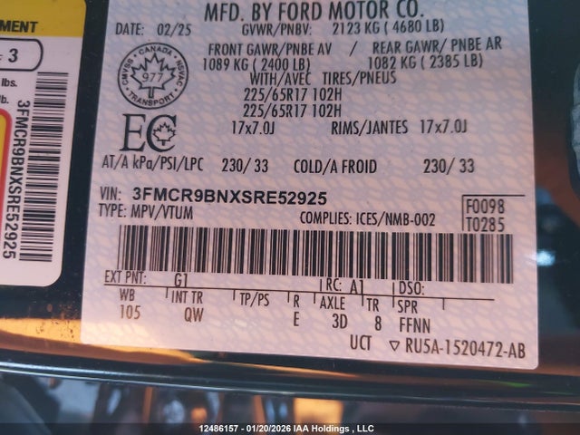3FMCR9BNXSRE52925 Ford Bronco Sport Big Bend