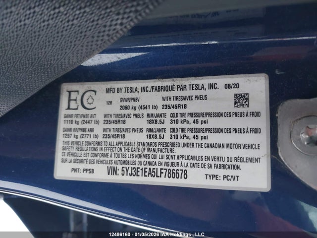 5YJ3E1EA5LF786678 Tesla MODEL 3