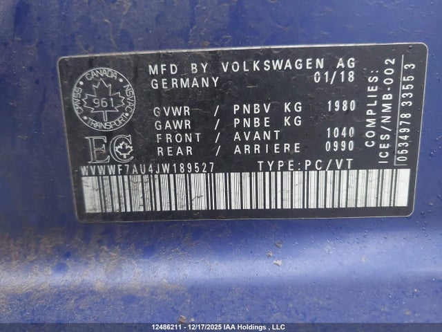 WVWWF7AU4JW189527 Volkswagen Golf R 2.0 Tsi