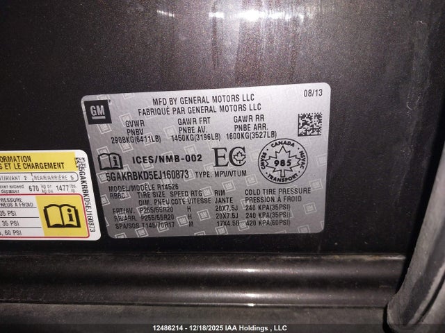 Buick Enclave 2014 5GAKRBKD5EJ160873 Image 9