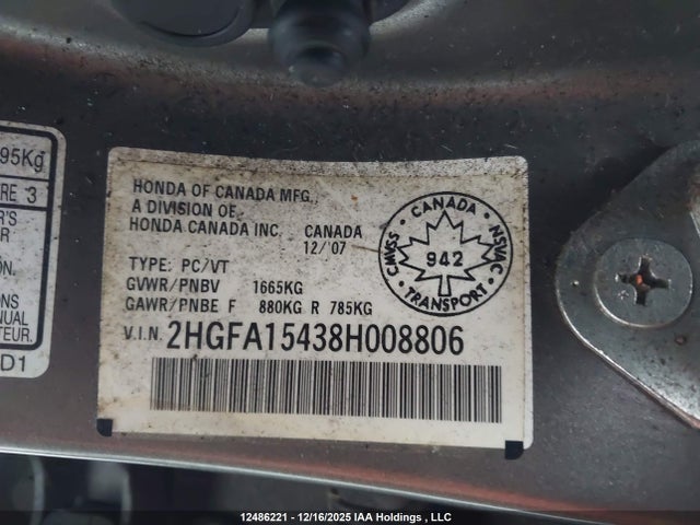 Продаж на аукціоні авто 2008 Honda Civic Dx-g, vin: 2HGFA15438H008806, номер лоту: 12486221