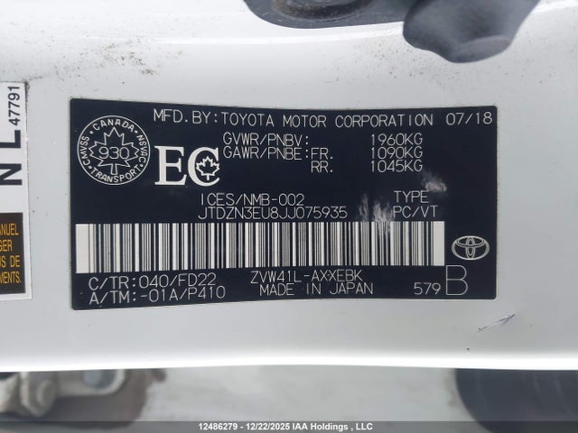 JTDZN3EU8JJ075935 Toyota PRIUS V