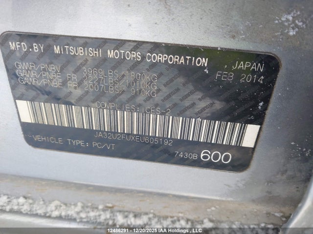 Mitsubishi Lancer 2014 JA32U2FUXEU605192 Image 9
