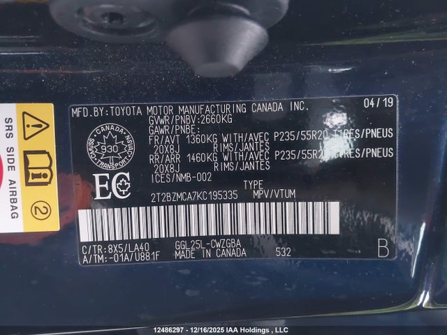 2T2BZMCA7KC195335 Lexus Rx 350 Base/350 F Sport