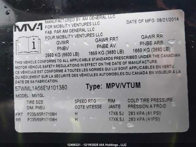 57WML1A66EM101380 Am General Mobility Ventures Mv-1