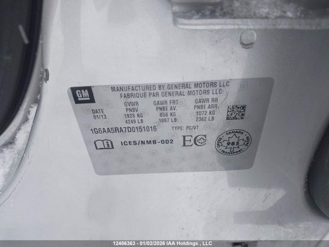Продаж на аукціоні авто 2013 Cadillac Ats, vin: 1G6AA5RA7D0151016, номер лоту: 12486363