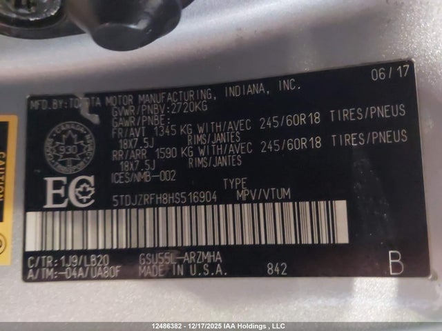 5TDJZRFH8HS516904 Toyota Highlander Se/xle
