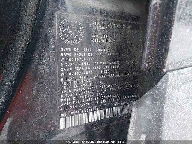 WVGJV3AX1EW543618 Volkswagen Tiguan S/se/sel/r-line