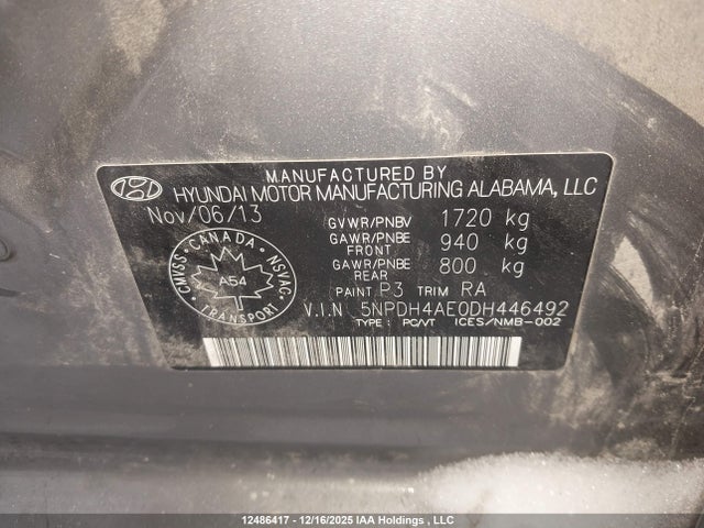 Aukcja sprzedaży 2013 Hyundai Elantra Gls/limited, vin: 5NPDH4AE0DH446492, numer aukcji: 12486417