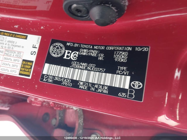 JTDBBMBE7MJ033757 Toyota Corolla Hybrid
