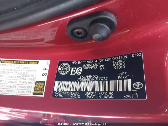 JTDBBMBE7MJ033757 Toyota Corolla Hybrid