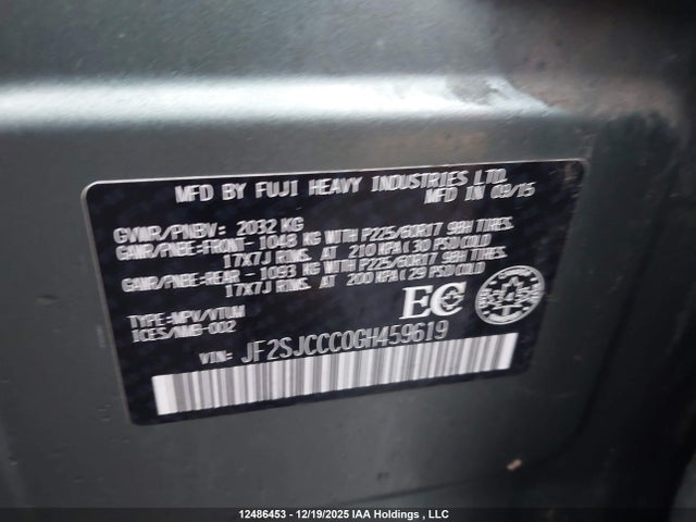 JF2SJCCC0GH459619 Subaru Forester 2.5i Premium