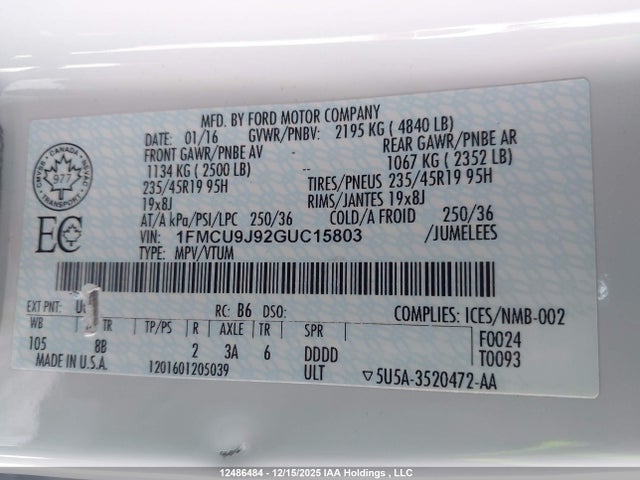 1FMCU9J92GUC15803 Ford Escape Titanium