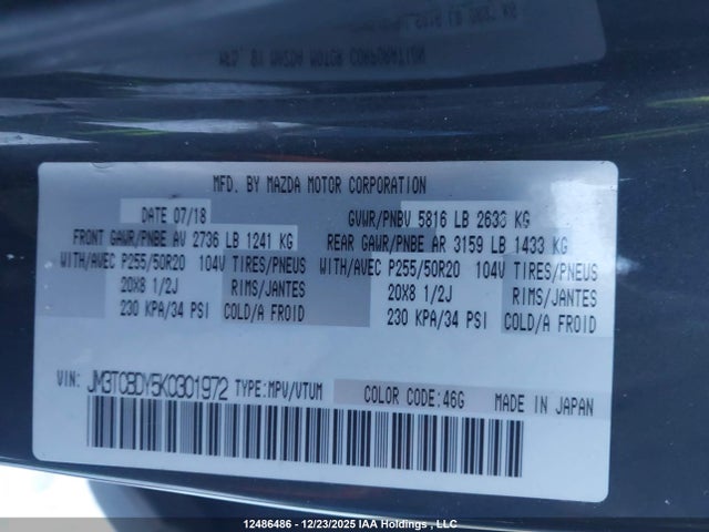 Mazda Cx-9 Gt 2019 JM3TCBDY5K0301972 Image 9