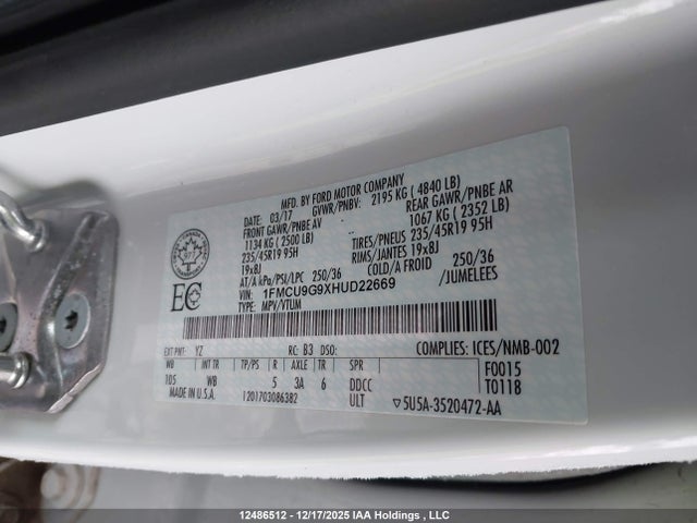 1FMCU9G9XHUD22669 Ford ESCAPE SE