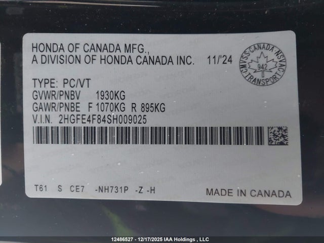2HGFE4F84SH009025 Honda Civic Hybrid Sport/sport Touring