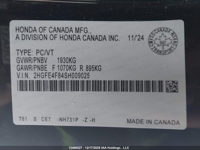 2HGFE4F84SH009025 Honda Civic Hybrid Sport/sport Touring