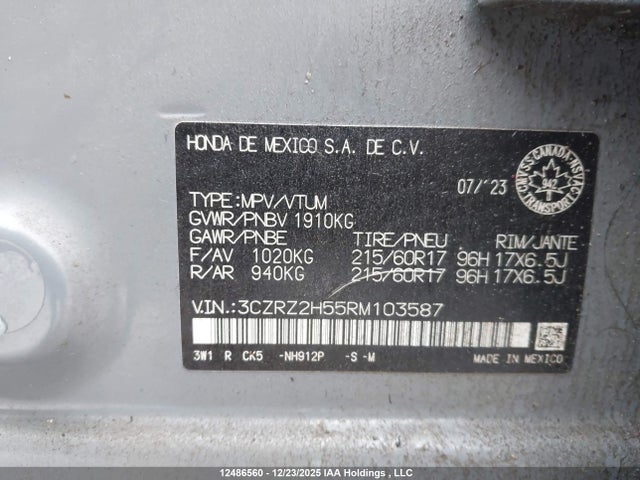 3CZRZ2H55RM103587 Honda Hr-v Sport-b
