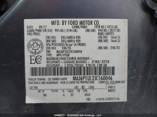MAJ6P1UL2JC160046 Ford Ecosport Se