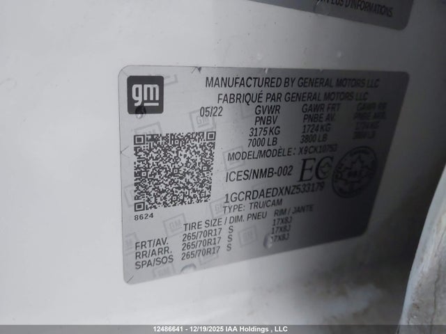 1GCRDAEDXNZ533179 Chevrolet Silverado 1500 Work Truck